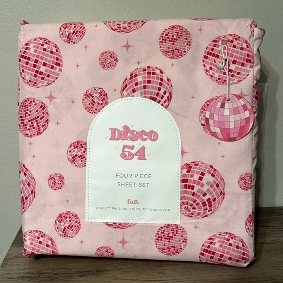 NWT! DISCO 54 FULL SIZE PINK DISCO BALL SHEET SET - Picture 1 of 7